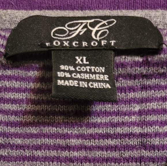 Foxcroft Cotton Cashmere V Neck Sweater Purple XL - Picture 3 of 3